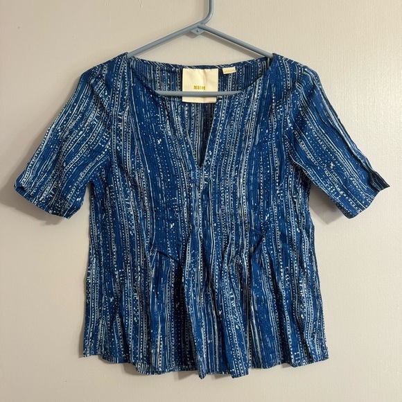 Maeve Blue Short Sleeve Shirt Size 0 - Picture 1 of 6
